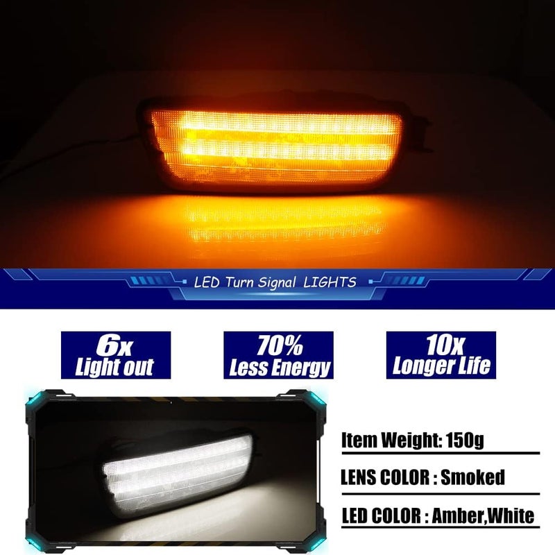 TurningMax For 2001 2002 2003 2004 Toyota Tacoma Front Bumper Turn Signal Lights 81510-04080 TO2531140 Smoked Lens 2 in 1 Amber/White Lights - Image 3